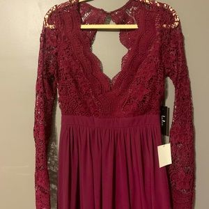Lulu Awaken My Love Burgundy Long SleeveLace Maxi